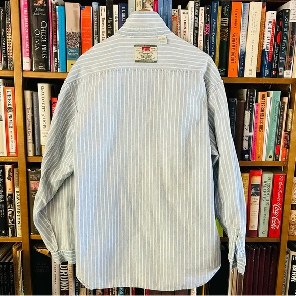 Vintage Levi's 1990s Striped Chambray Denim Long Sleeve Shirt, size XL FLAW - Picture 8 of 11